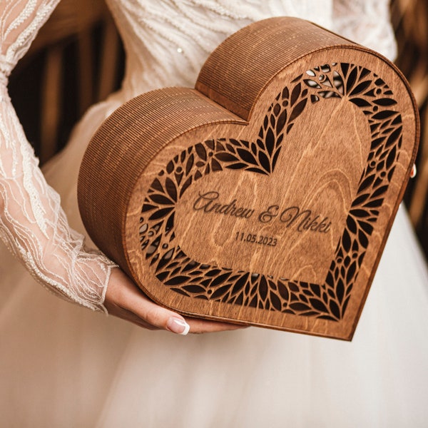 Boîte pour cartes de mariage avec personnalisation, boîte en bois pour cartes de voeux et cadeaux en forme de coeur, boîte pour cartes de Quinceanera, cadeau de mariage rustique unique