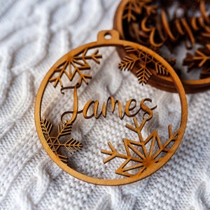 Custom Name Holiday Décor Christmas Tree Ornaments Nordic Holiday Décor Personalized Christmas Ornaments Laser Cut Wood Snowflakes image 8