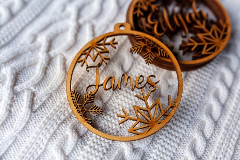 Custom Name Holiday Décor Christmas Tree Ornaments Nordic Holiday Décor Personalized Christmas Ornaments Laser Cut Wood Snowflakes image 8