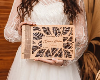 Wedding Guest Book, Personalized Guest Book for Wedding, Custom Notebook with Wooden Cover, Birthday Guest Book, Rustic Wedding Décor