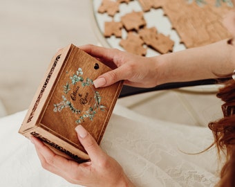 Puzzle alternatif de livre d'or de mariage avec photo, boîte de puzzle d'image personnalisée, puzzle en bois, puzzle de mariage avec boîte, cadeau d'anniversaire