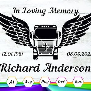 En memoria amorosa, Memorial del camionero, Camionero caído, Montando con los ángeles, Tributo del camión, Saludo del camión, En memoria de, Png, Svg, Dxf, Ai