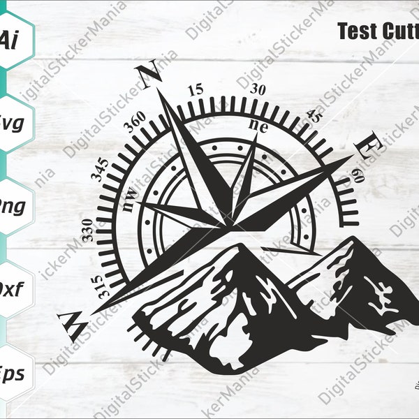 Bussola OffRoad e montagna svg, Adesivo off road decalcomania, Adesivo auto decalcomania, Cricut cut file, Svg, Dxf, Eps, Ai, Png