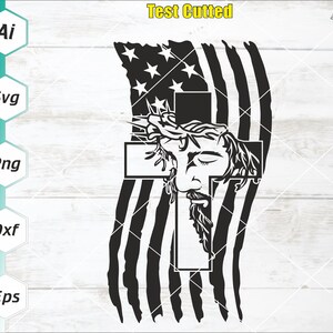 Bandera Americana con Jesús SVG, Bandera Cristiana de EE.UU. PNG, Crucifijo Svg, Cruz, Archivo Digital Cricut, Archivo Silhoutte Cameo, Svg, Png, Eps, Ai, Dxf