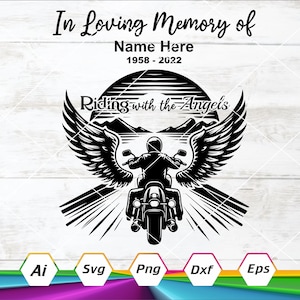 En memoria amorosa, Memorial del motociclista, Motociclista caído, Montando con los ángeles, Tributo del motociclista, Saludo del motociclista, En memoria de, Png, Svg, Dxf, Ai