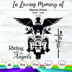 En memoria amorosa, Memorial del motociclista, Motociclista caído, Montando con los ángeles, Tributo del motociclista, Saludo del motociclista, En memoria de, Png, Svg, Dxf, Ai
