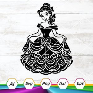 La bella e la bestia Svg, Belle Svg, Rosa incantata Svg, Silhouette Svg, File di taglio Cricut, Download digitale, Svg, Dxf, Eps, Ai, Png