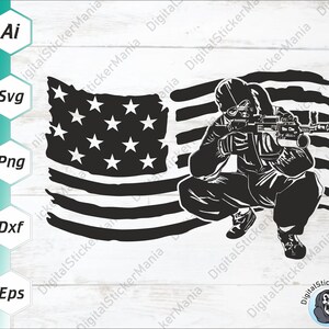 Soldado estadounidense con bandera svg, Fuerzas especiales de EE. UU. SVG, Bandera de EE. UU. con swat, Swat Svg, Tributo al soldado, Archivo de corte Cricut, Ai, Eps, Dxf, Png