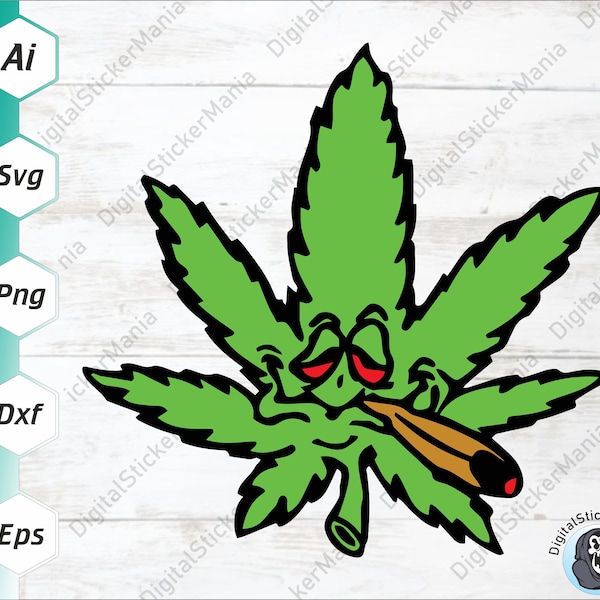 Cannabis Leaf Smoking SVG | Weed Leaves SVG | 420 Hemp Ganja Joint Hash Pot Stoned | Cut Files Printable Clip Art Digital Dxf CRD Eps