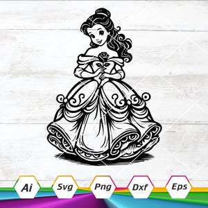 La bella e la bestia Svg, Belle Svg, Rosa incantata Svg, Silhouette Svg, File di taglio Cricut, Download digitale, Svg, Dxf, Eps, Ai, Png