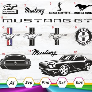 Mustang Svg Bundel, Mustang Auto Logo Svg, Ford Mustang Svg, Mustang Silhouet, Auto Logo Svg, Digitale Download, Eps, Dxf, PNG, Ai