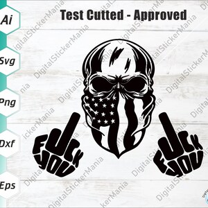 F you Schädel svg, Schädel zeigt Mittelfinger, amerikanischer Maskenschädel, Skelett abkippen, Cricut Schnittdatei, svg, Dxf, Png, Eps, Ai