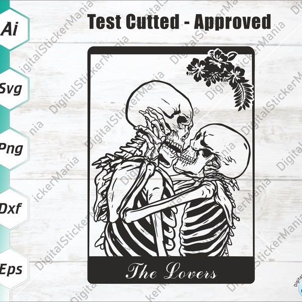 The Lovers Svg, Tarot Card Svg, Skeleton Love Svg, Skull Svg, Skeleton Svg, Skull Png, Tarot Cards Png, Vector Clipart Dxf, Png, Eps, Ai Svg