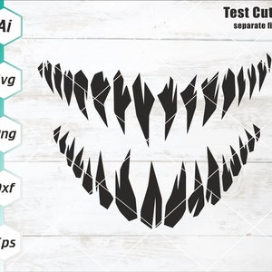 Dents de monstre Svg, Svg de Silhouette crocs de vampire, Svg de sourire d'horreur, bête mythique, sticker autocollant, fichier de coupe Cricut, Svg, Dxf, Eps, Ai, Png