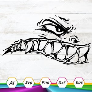 Dents de requin Svg, fichier Svg tigres volants, sticker voiture, fichier coupe Cricut, fichier coupe camée silhouette, Svg, Dxf, Eps, Ai, Png
