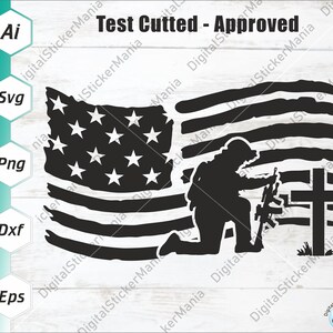 Día de los Caídos Svg, 4 de julio svg, Bandera Americana Soldado Caído Svg, Soldado Arrodillado Svg, Tributo Svg, Eps, Png, Ai, Png