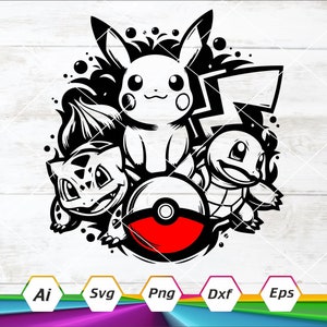 Pokemon Svg, Pikachu Svg, Bulbasaur Svg, Squirtle Svg, Cut file Svg, Pokemon Characters, Pokemon Clipart, Digital download, Dxf, Eps, Png