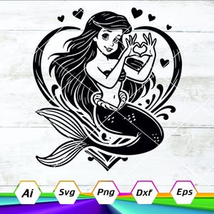 La petite sirène Svg, fichier Ariel, fichier Cricut petite sirène, princesse Ai, amour signe Svg, Svg, Png, Dxf, Eps, téléchargement immédiat