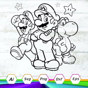 Mario Svg, Luigi Svg, Yoshi Svg, Taglia file Svg, Mario Characters Clipart, Download digitale, Dxf, Eps, Png