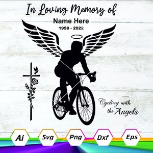 En memoria amorosa, Memorial del ciclista, Ciclista caído, Ciclismo con los ángeles, Homenaje ciclista, Saludo ciclista, En memoria de, Png, Dxf, Ai
