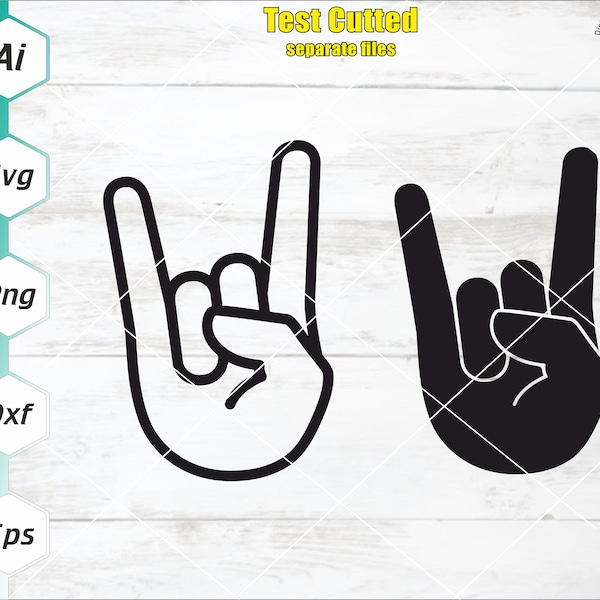 Rock Hand Svg, Rock & Roll Svg, Sign Of The Horns, Heavy Metal, Horn Symbol Svg, Cricut cut file, Téléchargement numérique, Svg, Dxf, Eps, Ai, Png