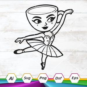 Ballerina Capuchina SVG, Cervello in decomposizione SVG, File di silhouette di bambina ballerina classica ballerina silhouette di bambina dxf file di taglio, EPS, DXF, PNG, Ai