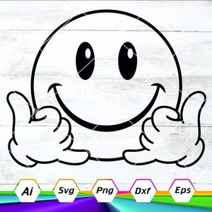 Sonrisa cara svg, cara feliz svg, signo de paz svg, cara feliz clipart, cara feliz retro PNG, solo buenas vibraciones. Cortar archivo Cricut, cameo de silueta