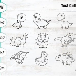 Lindo paquete de dinosaurio bebé svg, T-rex Brontosaurus Stegosaurus Triceratops, camisa para niños pequeños, archivo de corte Cricut, Svg, Dxf, Eps, Ai, Png