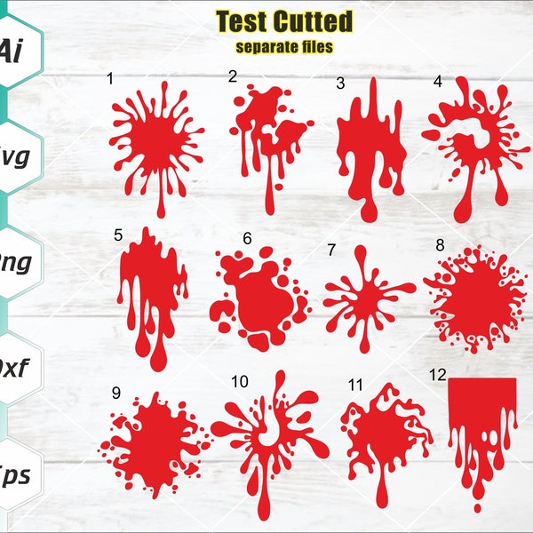 Blood splatter bundle svg, Blood spots, Blood dripping, Paint drip, Blood splash, Car sticker decal, Cricut cut file, Svg, Dxf, Eps, Ai, Png