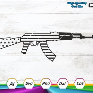 Bandera de EE. UU. en AK 47 / Armas de EE. UU. Svg / Fck Around and Find Out Svg / Calavera de Punisher / Calavera Svg / Archivo de corte, Silueta, Cricut Ai, Eps, Dxf