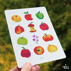 Pommes, illustration fleurie, poétique et colorée, décoration, fruits