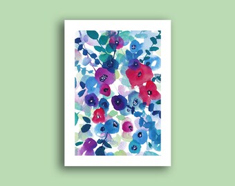 Fleurs, anémones, motif floral, illustration poétique et colorée, décoration d'intérieur, idée cadeau, romantique, fête des mères, peinture