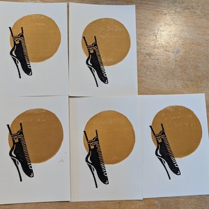 Ballet boot and the golden moon handmade lino print