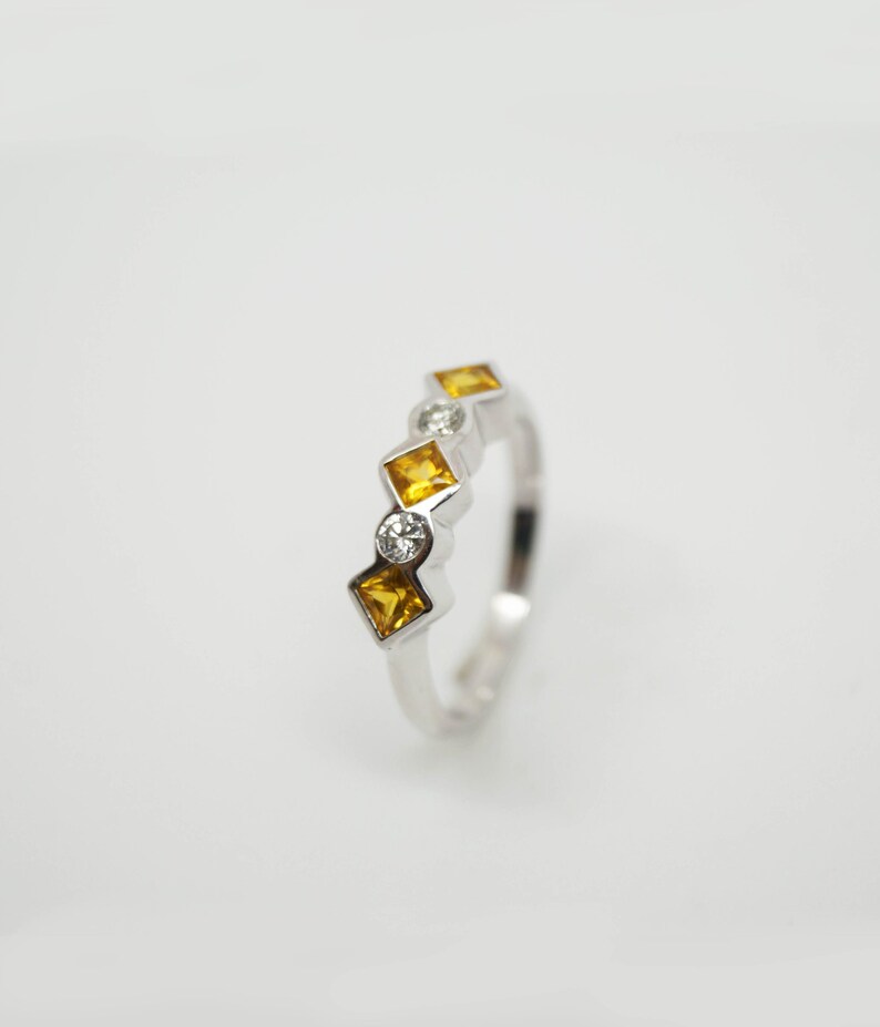 Anniversary Gift. 925 Sterling Silver Natural Yellow Sapphire 3 Stone In 7 Carat Ring Handmade Ring For Men And Woman