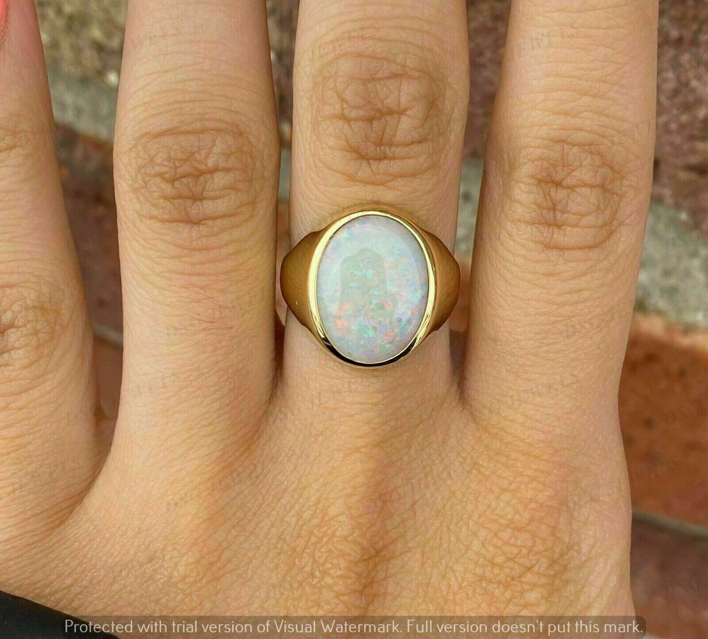 Natural White Opal 7 Carat Ring Gold Plated Ring Handmade Ring