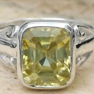 Anillo de zafiro amarillo natural de 5,25 quilates, plata de ley 925, anillo hecho a mano para hombre y mujer, regalo de Navidad.