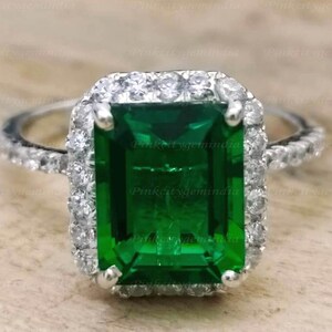 Handgemaakte Emerald Cut Emerald Ring: 925 sterlingzilver, 6,00 karaat