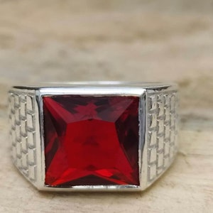 Rubí natural de 7,25 quilates, plata de ley 925, anillo hecho a mano para hombre y mujer, regalo de Navidad.