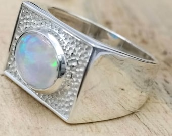 Natural White Opal 5.75 Carat  Ring,  925 Sterling Silver, Handmade Ring For Men And Woman, Christmas Gift.