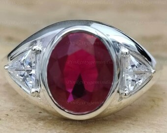 Anillo de rubí natural de 6,50 quilates hecho a mano en plata de ley 925