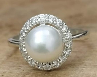 Natural 5.50 Carat White Pearl Ring,  925 Sterling Silver, Handmade Ring For Men And Woman, Christmas Gift.