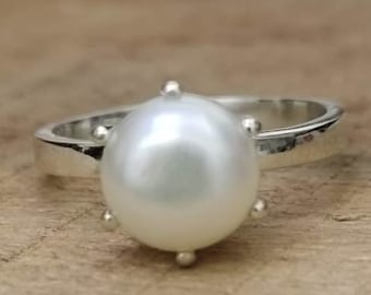 Natural White Pearl 5.30 Carat  Ring,  925 Sterling Silver, Handmade Ring For Men And Woman, Christmas Gift.