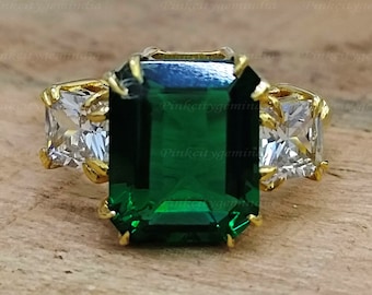 Natural Emerald 5.25 Carat Ring: Gold Plated Sterling Silver, Handmade