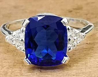Certifierad naturlig tanzanitring på 5,50 karat, 925 sterlingsilver, handgjord ring, jubileumspresent.