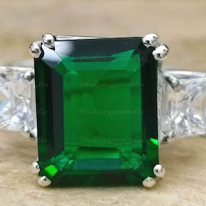 Emerald Cut 6,00 karaat smaragdgroene ring: handgemaakt 925 sterlingzilver
