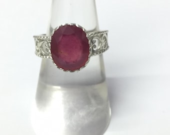 Anillo de rubí natural de 5,50 quilates, hecho a mano en plata de ley 925