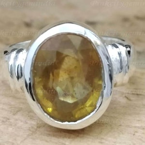 Anillo de zafiro amarillo natural de 4,25 quilates, plata de ley 925, anillo hecho a mano para hombre y mujer, regalo de Navidad.