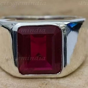 Natuurlijke gecertificeerde robijn 7-karaats ring, 925 sterlingzilver, handgemaakte ring voor mannen en vrouwen, jubileumcadeau.