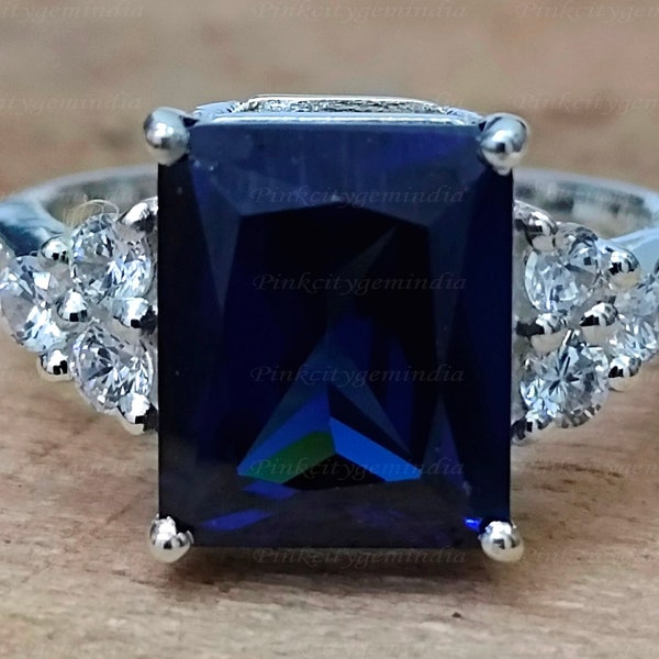 Natural Blue Sapphire Ring: 6.00 Carat, Sterling Silver, Handmade