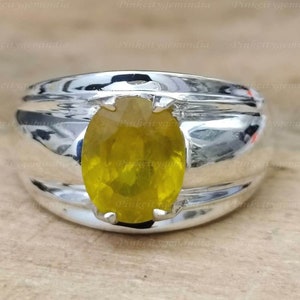 Anillo de zafiro amarillo natural/Pukhraj de 6,25 quilates, plata de ley 925, anillo hecho a mano para hombres y mujeres, regalo de Navidad.